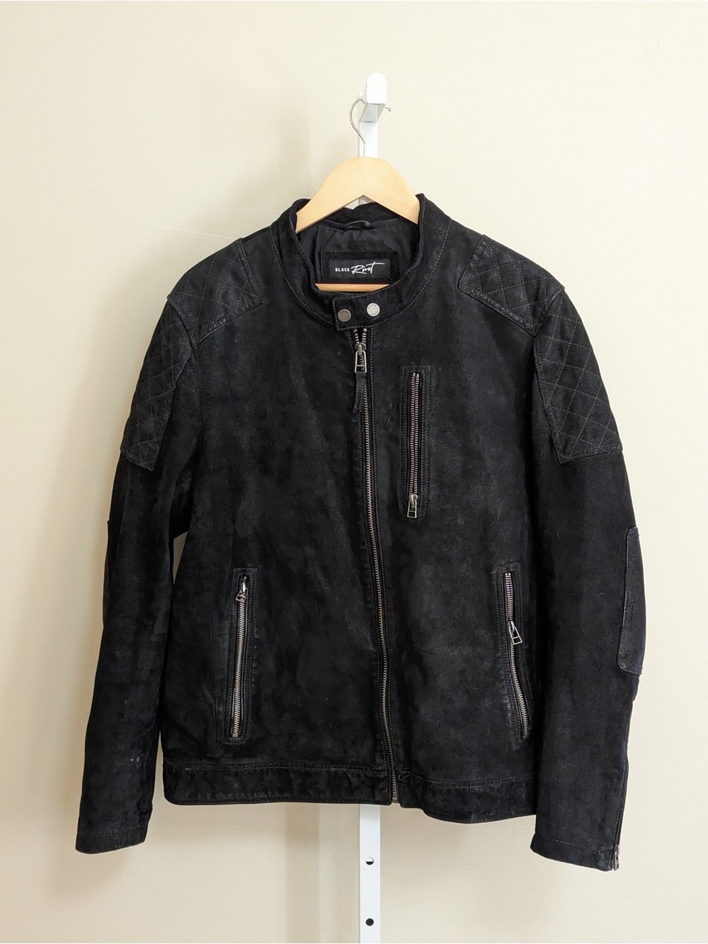 Black Rivet Genuine Leather Moto Jacket Men’s L Quilted Cafe Racer